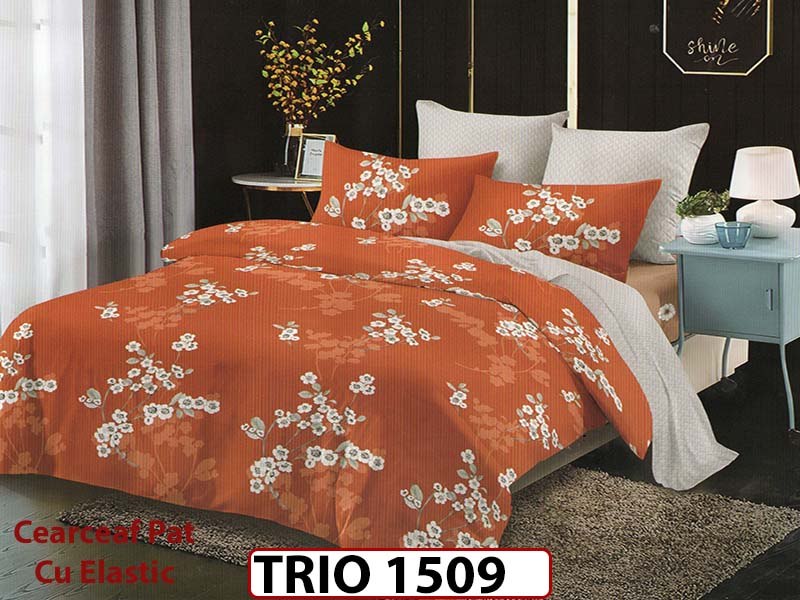 Lenjerie din finet  6 piese cearceaf cu elastic - TRIO1509
