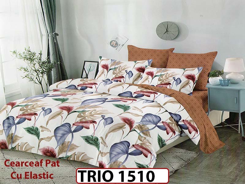 Lenjerie din finet  6 piese cearceaf cu elastic - TRIO1510