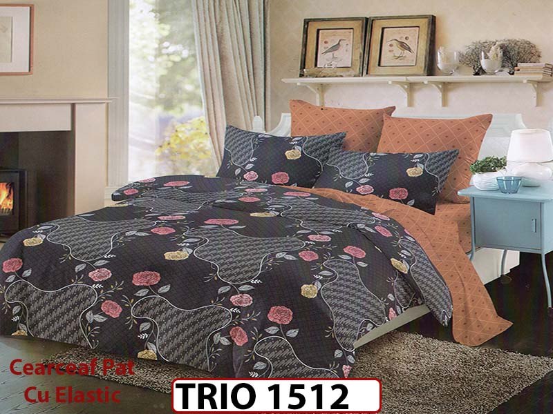 Lenjerie din finet  6 piese cearceaf cu elastic - TRIO1512