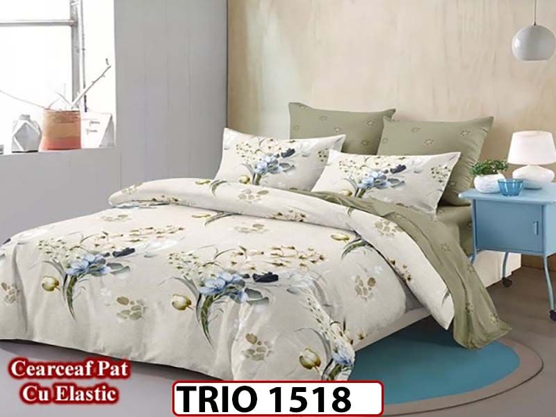 Lenjerie din finet  6 piese cearceaf cu elastic - TRIO1518