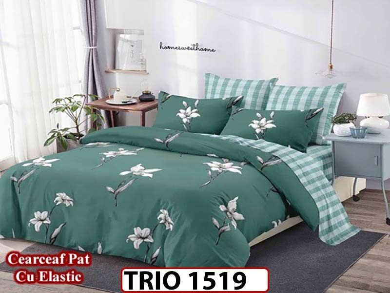 Lenjerie din finet  6 piese cearceaf cu elastic - TRIO1519