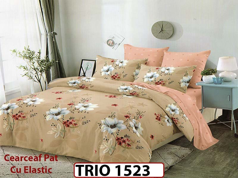 Lenjerie din finet  6 piese cearceaf cu elastic - TRIO1523