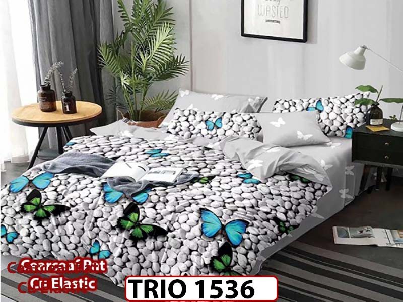 Lenjerie din finet  4 piese cearceaf cu elastic - TRIO1536