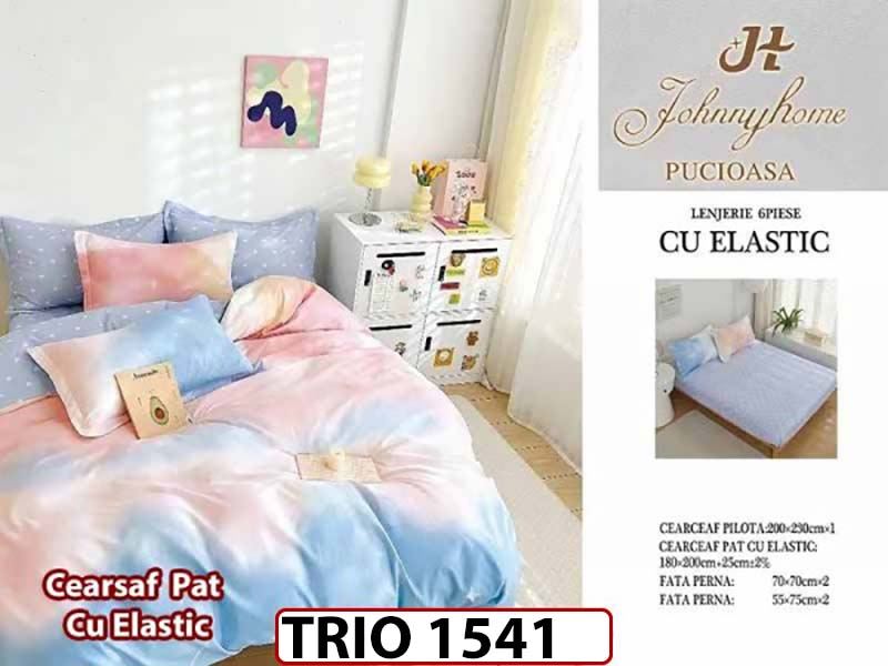 Lenjerie din finet  6 piese cearceaf cu elastic - TRIO1541