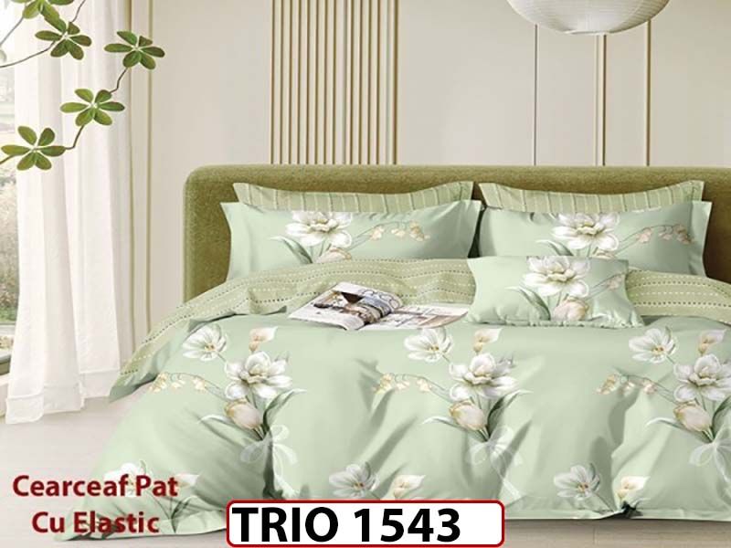 Lenjerie din finet  6 piese cearceaf cu elastic - TRIO1543