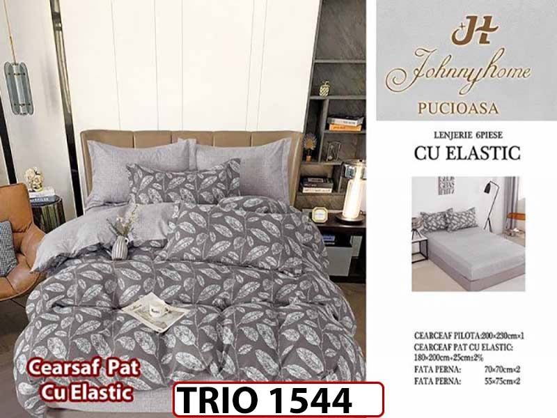 Lenjerie din finet  6 piese cearceaf cu elastic - TRIO1544