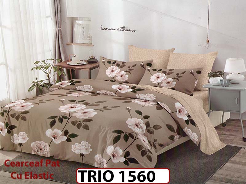 Lenjerie din finet  6 piese cearceaf cu elastic - TRIO1560