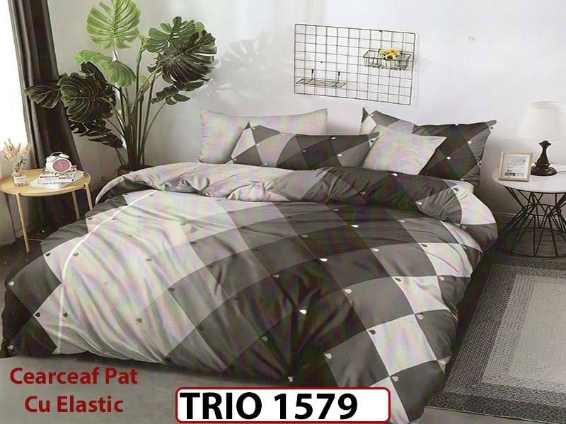 Lenjerie din finet  6 piese cearceaf cu elastic - TRIO1579