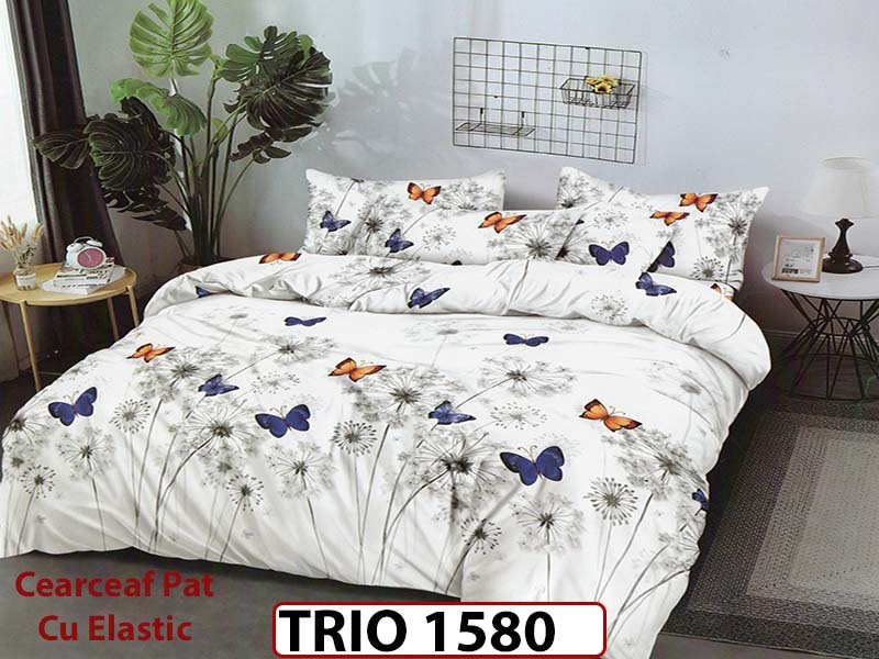 Lenjerie din finet  6 piese cearceaf cu elastic - TRIO1580