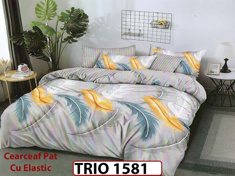 Lenjerie din finet  6 piese cearceaf cu elastic - TRIO1581