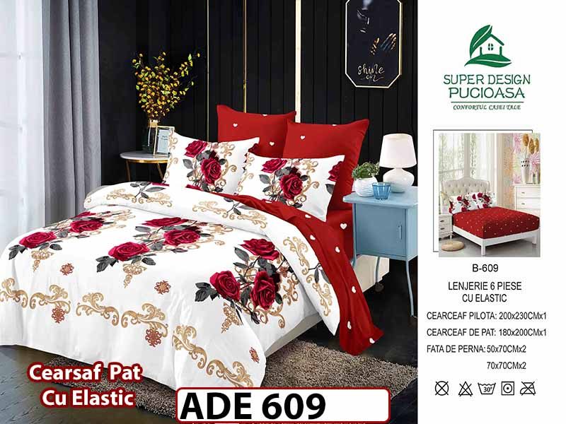 Lenjerie din finet  6 piese si cearceaf cu elastic - ADE 609