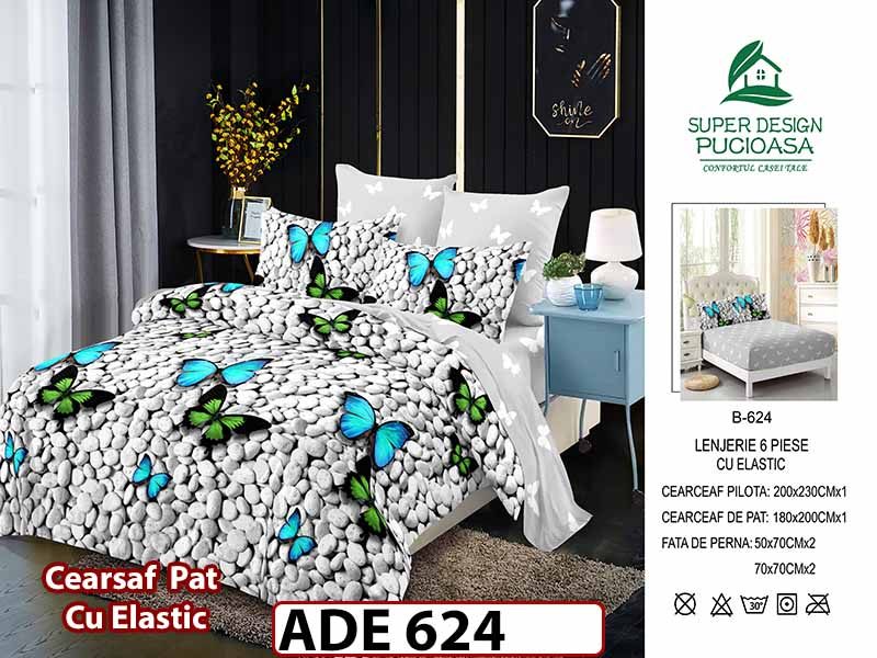 Lenjerie din finet  6 piese si cearceaf cu elastic - ADE 624