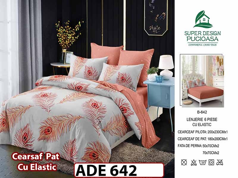 Lenjerie din finet  6 piese si cearceaf cu elastic - ADE 642