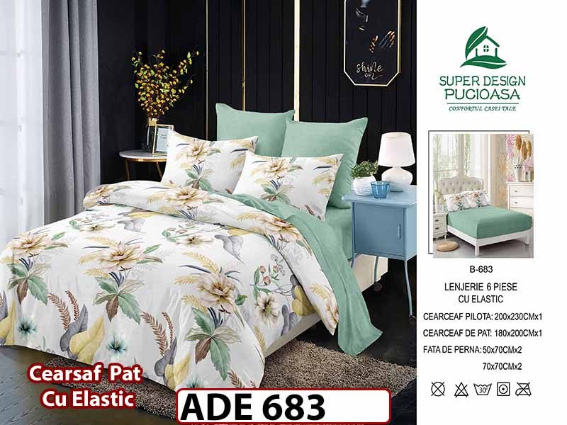 Lenjerie din finet  6 piese si cearceaf cu elastic - ADE 683