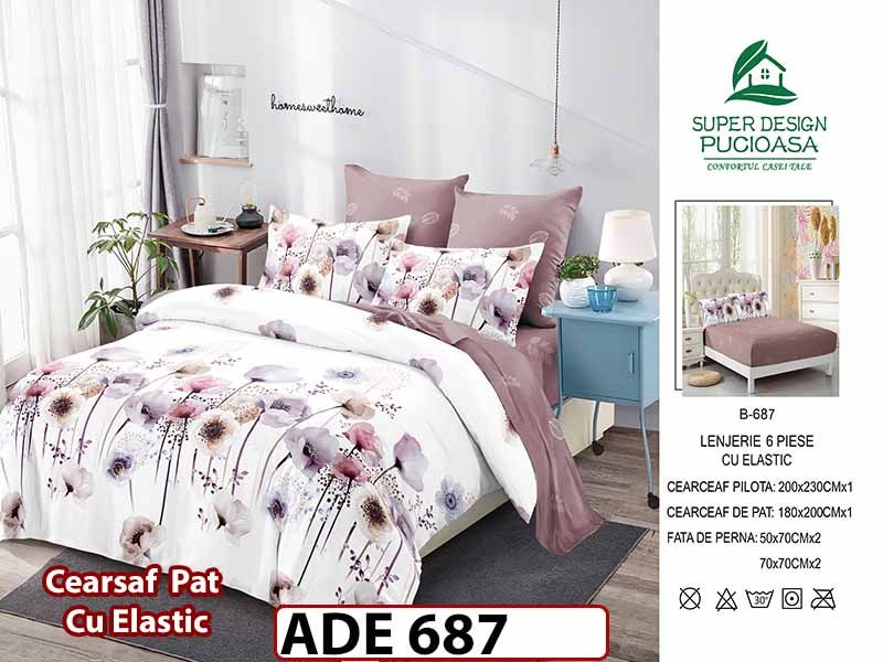 Lenjerie din finet  6 piese si cearceaf cu elastic - ADE 687