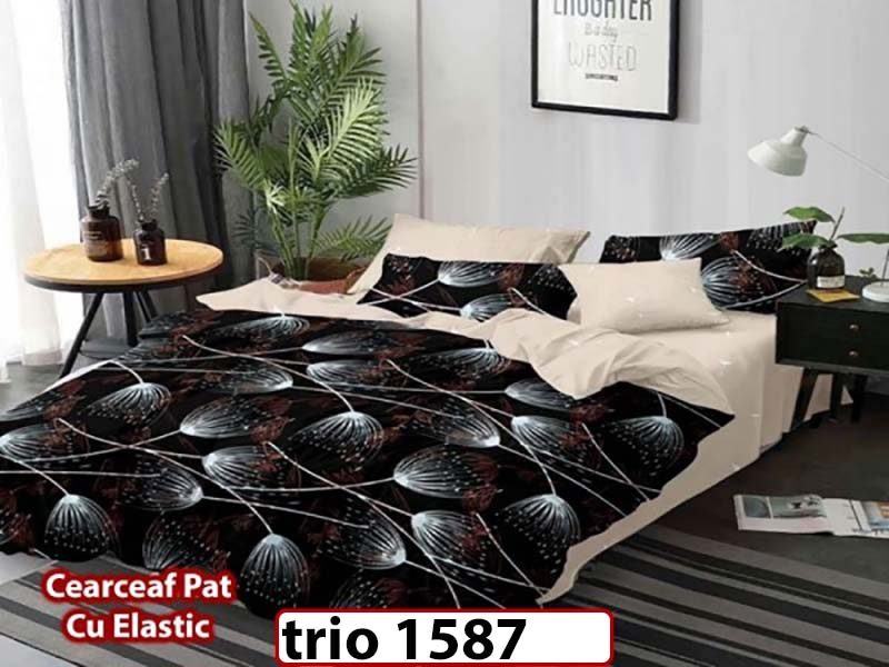 Lenjerie din finet  6 piese cearceaf cu elastic - TRIO1587