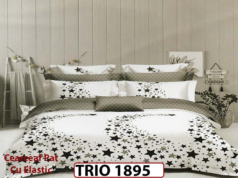 Lenjerie din finet  6 piese cearsaf cu elastic - TRIO1895