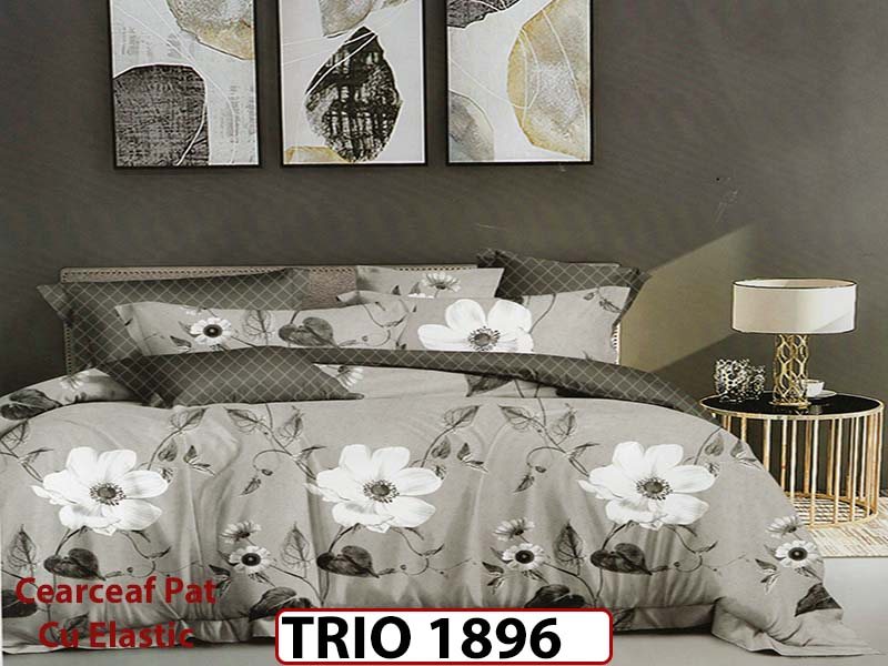 Lenjerie din finet  6 piese cearsaf cu elastic - TRIO1896