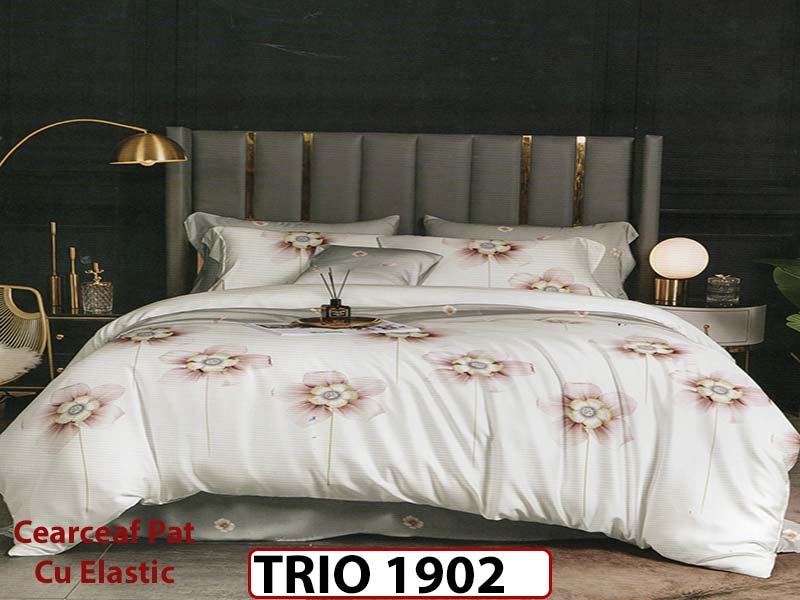 Lenjerie din finet  6 piese cearsaf cu elastic - TRIO1902
