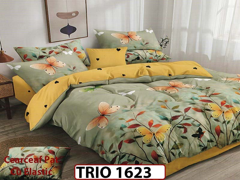 Lenjerie din finet  6 piese cearceaf cu elastic - TRIO1623