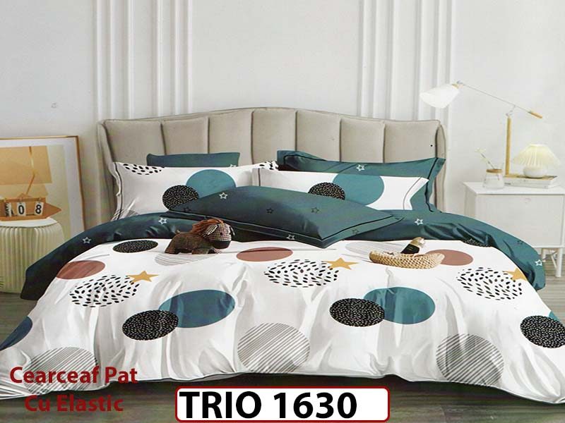 Lenjerie din finet  6 piese cearceaf cu elastic - TRIO1630