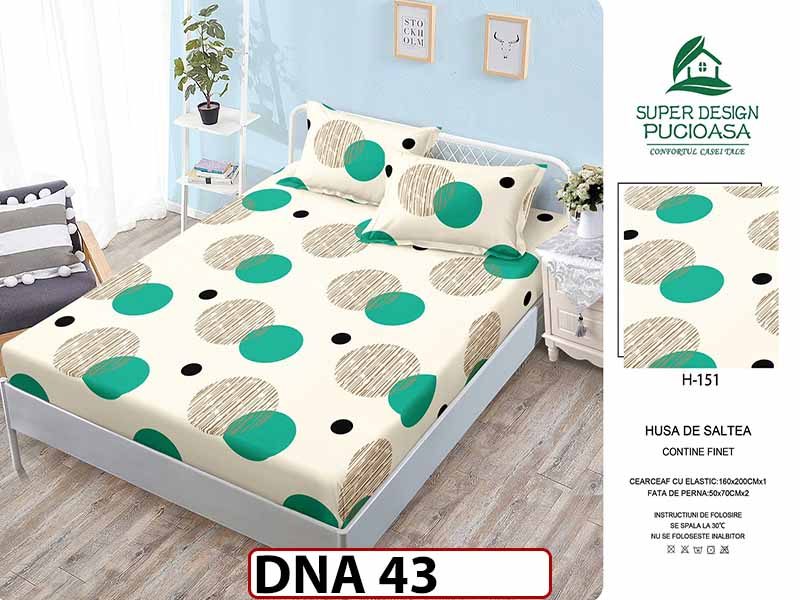 Husa de Pat din Finet + 2 Fete de Perne - Saltea 160x200 - Pat 2 Persoane - DNA43