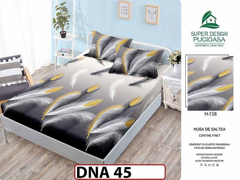 Husa de Pat din Finet + 2 Fete de Perne - Saltea 160x200 - Pat 2 Persoane - DNA45