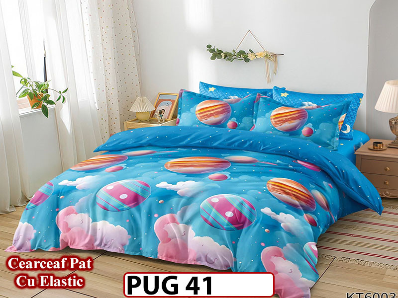 Lenjerie din finet 6 piese si cearceaf cu Elastic - PUG41