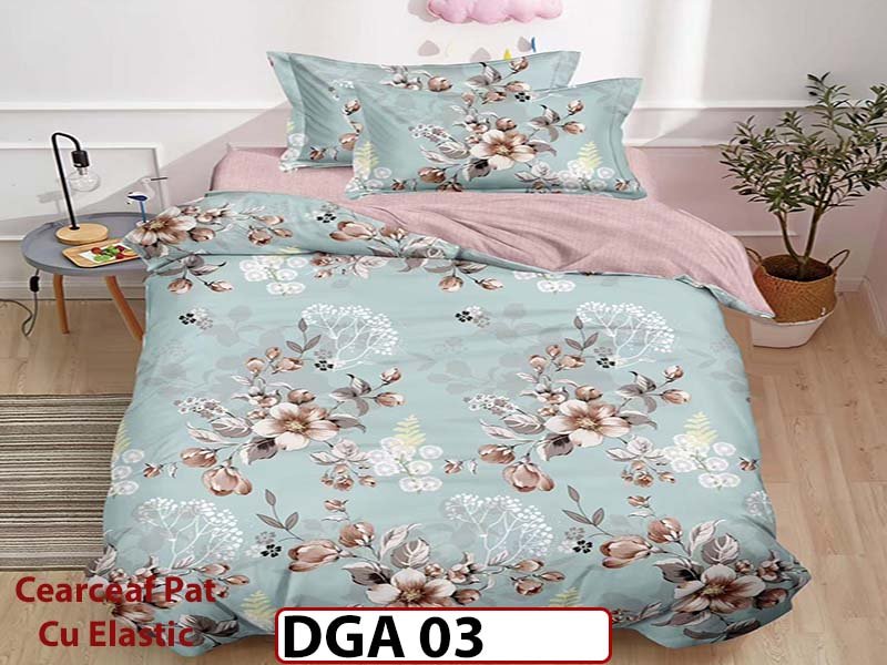 Lenjerie din finet 4 piese 1 Persoana Cearceaf cu Elastec - DGA 03