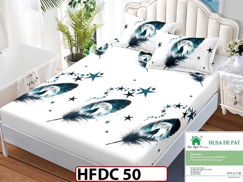 Husa de Pat din Finet + 2 Fete de Perne - Saltea 140x200 - Pat 2 Persoane -HFDC50