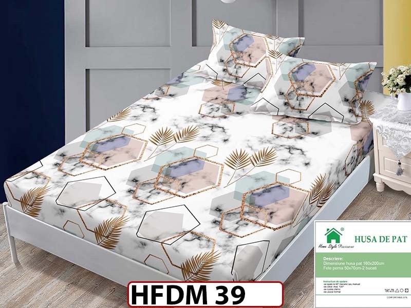 Husa de Pat din Finet + 2 Fete de Perne - Saltea 160x200 - Pat 2 Persoane - HFDM39