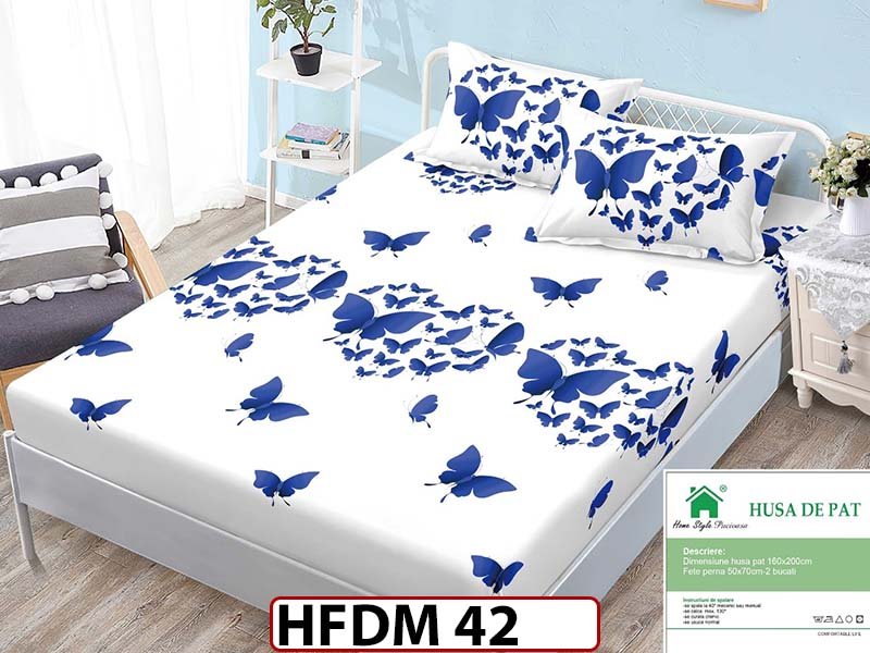 Husa de Pat din Finet + 2 Fete de Perne - Saltea 160x200 - Pat 2 Persoane - HFDM42