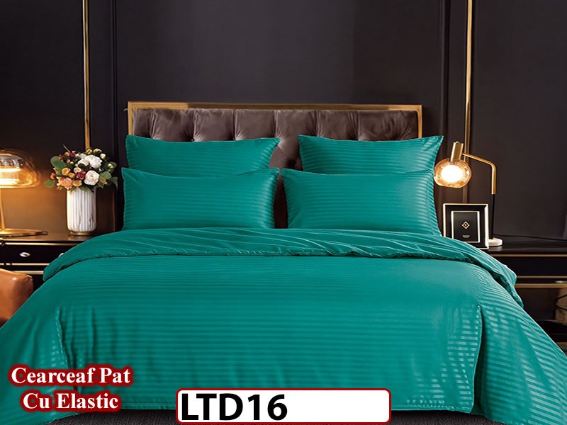 Lenjerie din damasc finet cu 6 piese, cearceaf cu elastic - LTD16