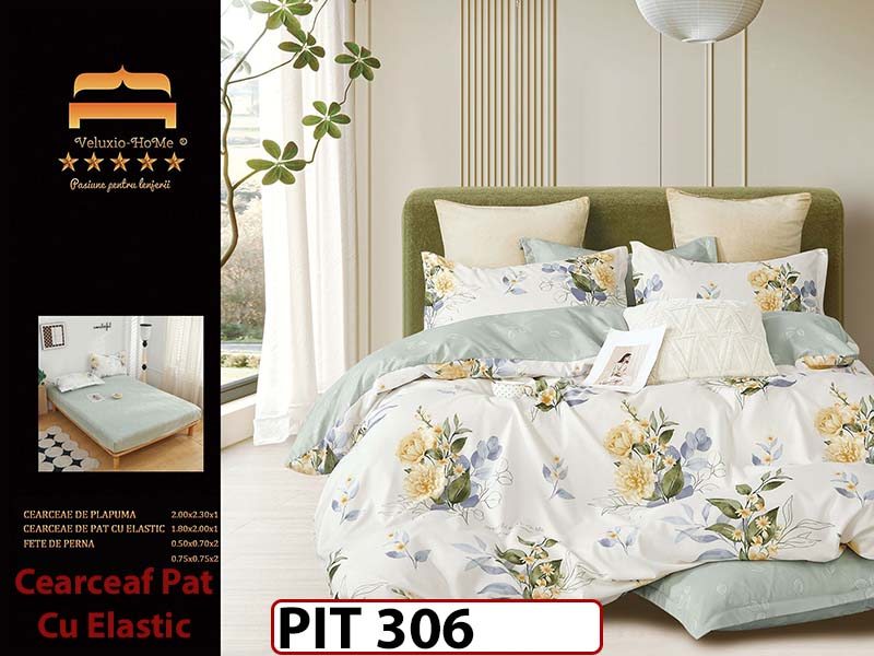 Lenjerie din finet  6 piese si cearceaf cu elastic - PIT306