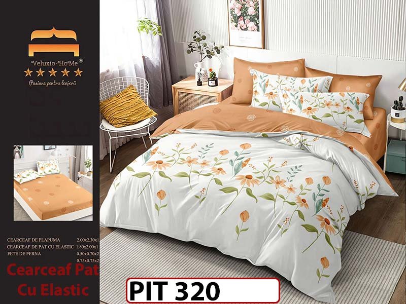 Lenjerie din finet  6 piese si cearceaf cu elastic - PIT320
