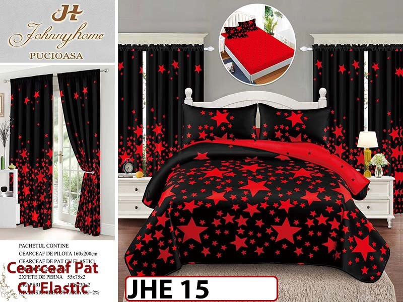 Lenjerie din finet 1 Persoana cu elastic din  6 piese cu Draperii - JHE15
