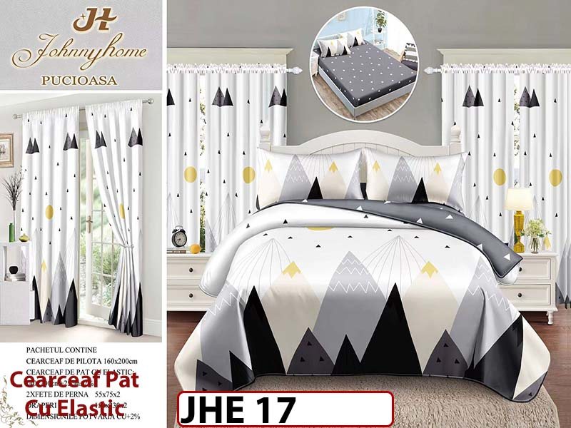 Lenjerie din finet 1 Persoana cu elastic din  6 piese cu Draperii - JHE17