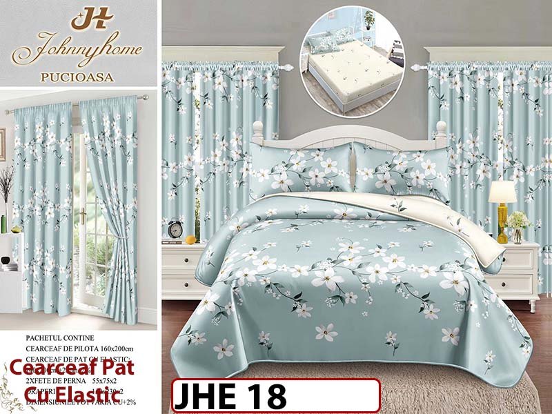 Lenjerie din finet 1 Persoana cu elastic din  6 piese cu Draperii - JHE18