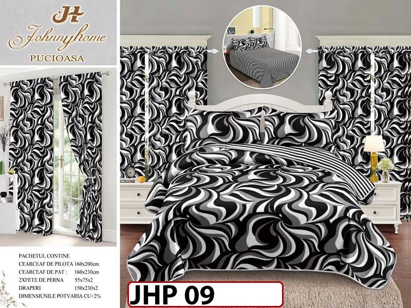 Lenjerie din finet 1 Persoana 6 piese cu Draperii - JHP09