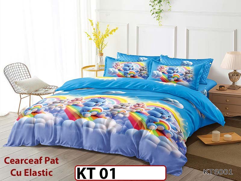 Lenjerie din finet 6 piese si cearceaf cu Elastic - KT01