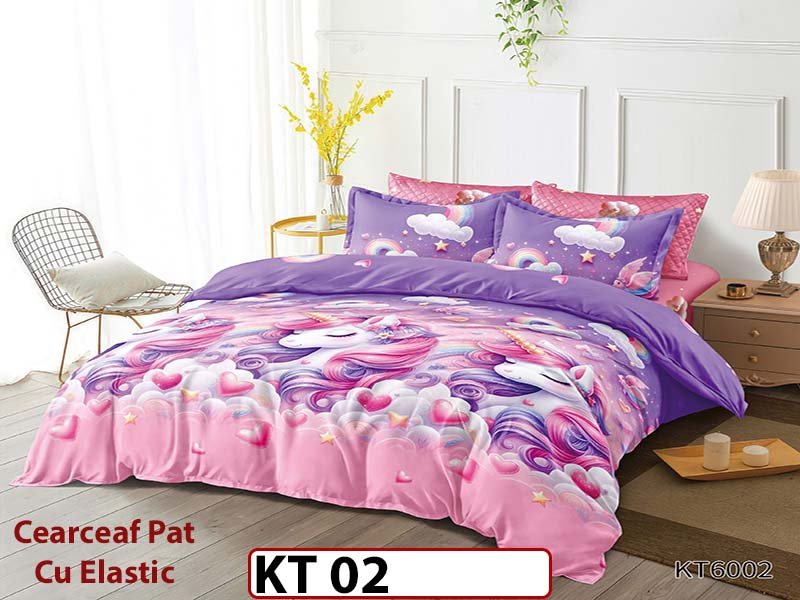 Lenjerie din finet 6 piese si cearceaf cu Elastic - KT02