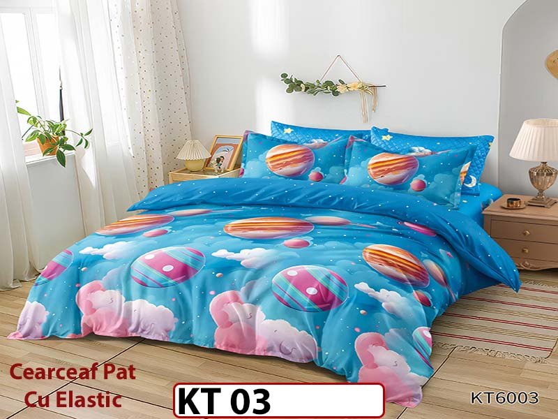 Lenjerie din finet 6 piese si cearceaf cu Elastic - KT03