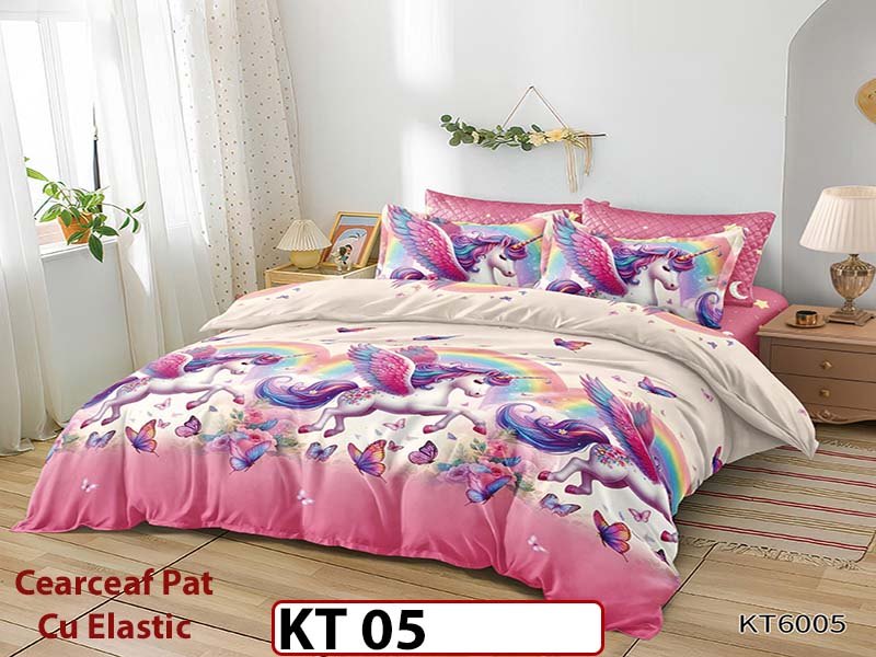 Lenjerie din finet 6 piese si cearceaf cu Elastic - KT05