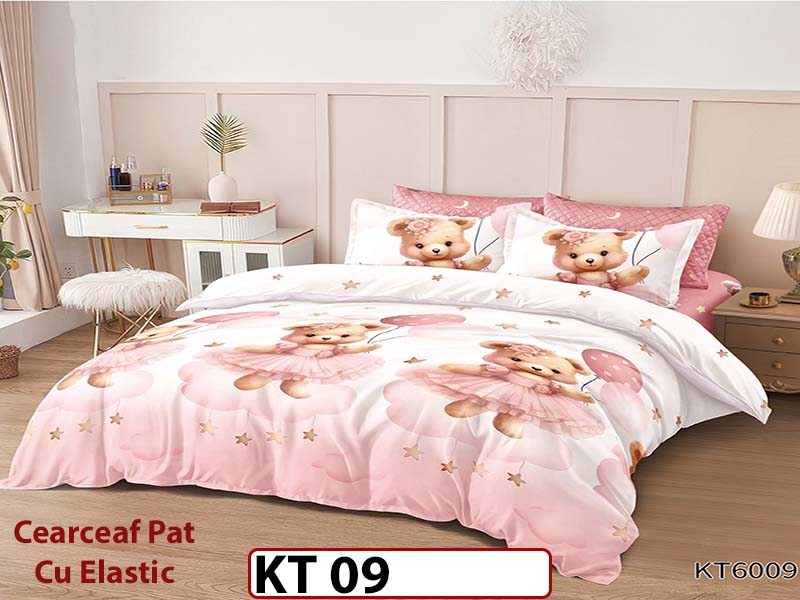 Lenjerie din finet 6 piese si cearceaf cu Elastic - KT09