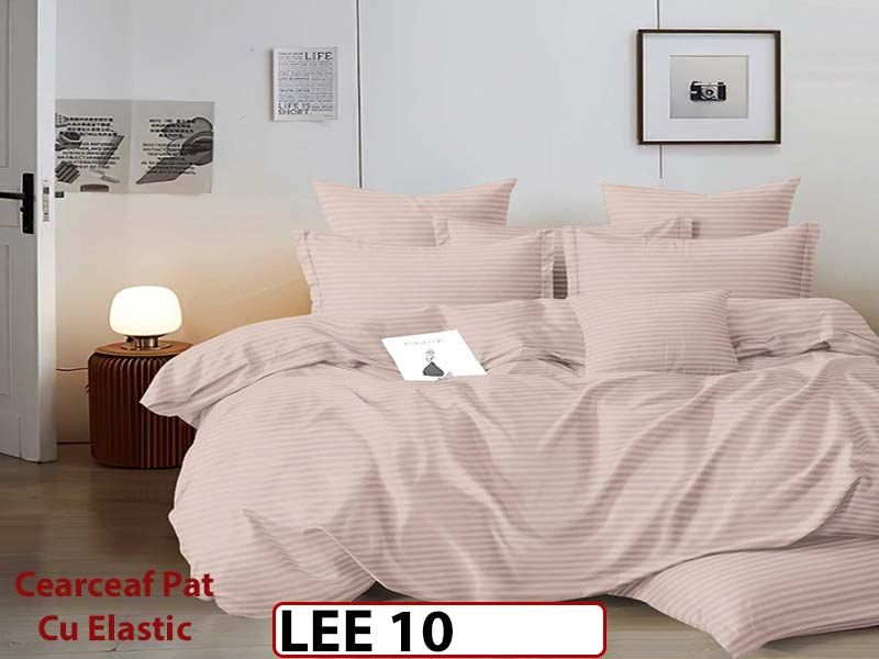 Lenjerie din damasc finet cu 6 piese, cearceaf cu elastic - LEE10