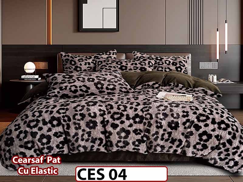 Lenjerie pentru pat dublu pufoasa din Blanita artificiala Tip Iepure din 6 piese - CES 04