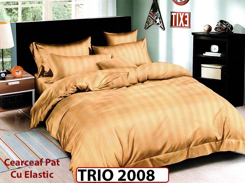 Lenjerie din damasc finetat  6 piese cearceaf cu elastic - TRIO2008