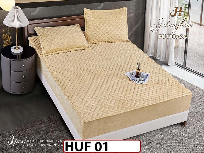 Husa matlasata tip topper din catifea 160x200 - Pat 2 Persoane - HUF 01