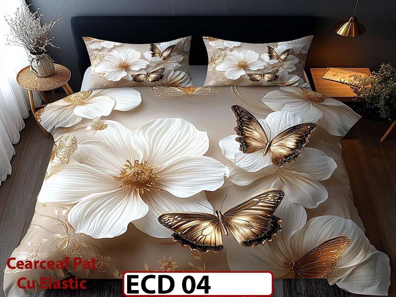 Lenjerie din finet 5D cu 6 piese si cearceaf cu elastic - ECD 04