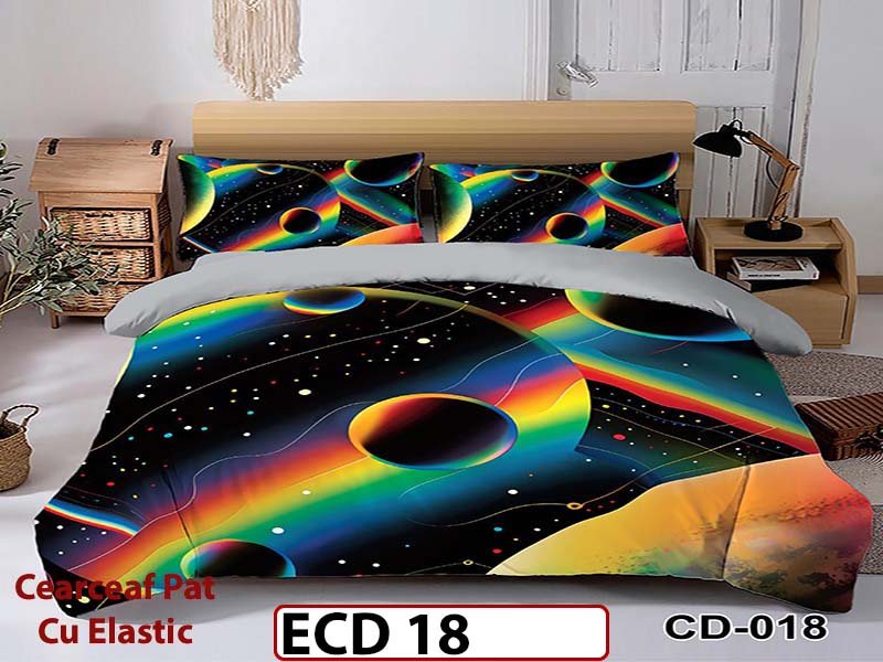 Lenjerie din finet 5D cu 6 piese si cearceaf cu elastic - ECD 18
